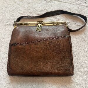 Vintage Bosca Brown Leather Purse Brass Frame Clasp 8”x7